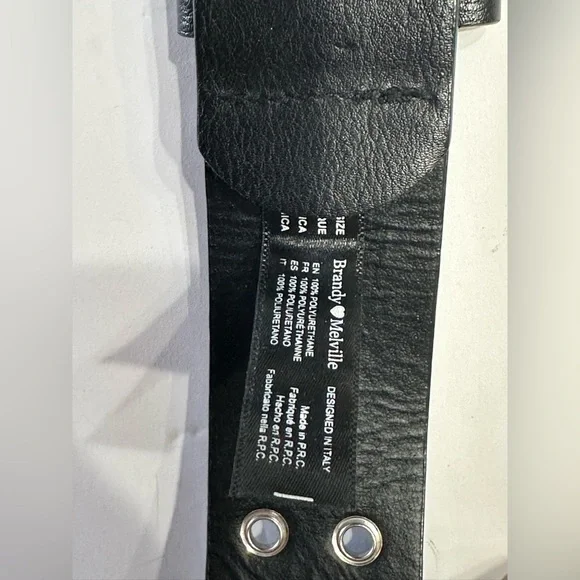 Brandy Melville Belt Black Faux Leather Double Holes One Size Silver Buckle - Picture 6 of 16